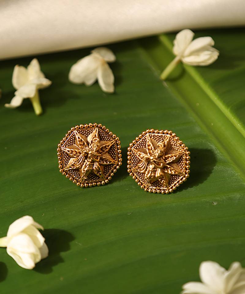 Gold plated temple stud earrings