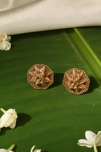 Gold plated temple stud earrings