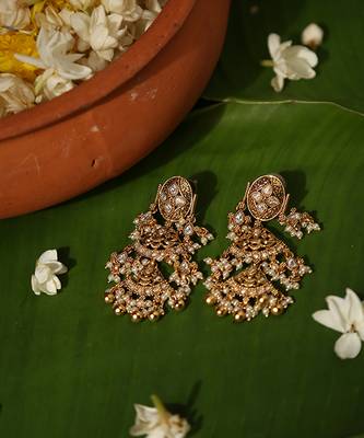 Gold plated pearl temple necklace set 2