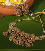 Gold plated pearl temple necklace set