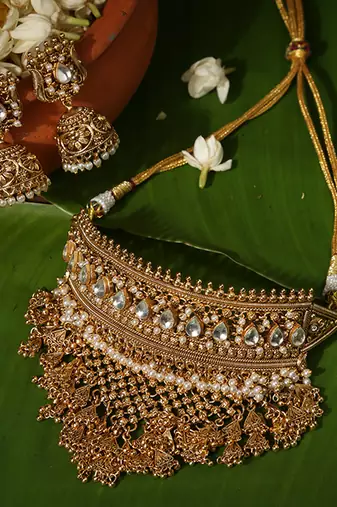 Gold plated temple necklace set