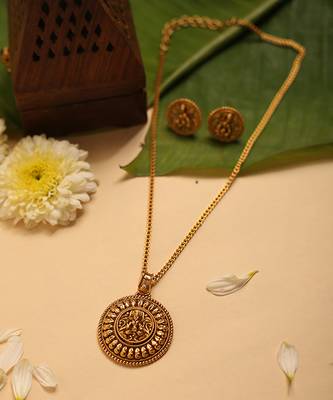 Gold plated temple pendant necklace set 1