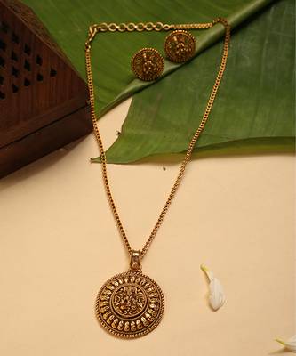 Gold plated temple pendant necklace set 2