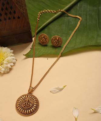 Gold plated temple pendant necklace set 3