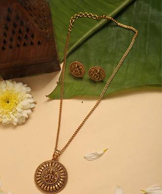 Gold plated temple pendant necklace set 4