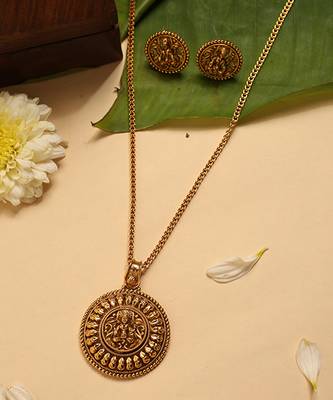 Gold plated temple pendant necklace set 5