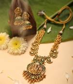 Gold plated green stone temple necklace set