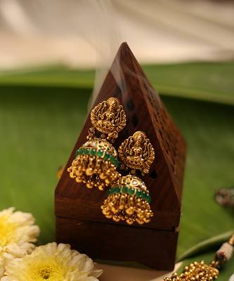 Gold plated green stone temple necklace set 3