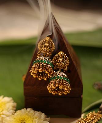 Gold plated green stone temple necklace set 4