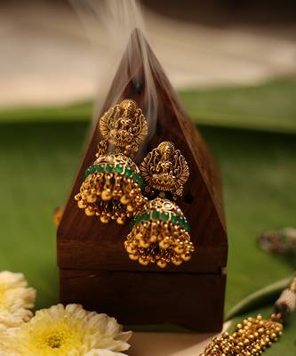 Gold plated green stone temple necklace set 5
