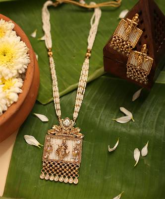 Gold plated pearl temple necklace set 1