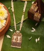 Gold plated pearl temple necklace set