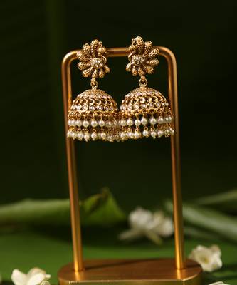 Gold plated pearl temple necklace set 2