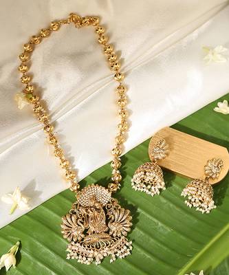 Gold plated pearl temple necklace set 3