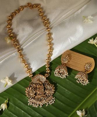 Gold plated pearl temple necklace set 1