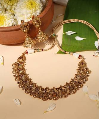Gold plated red stone temple necklace set 4