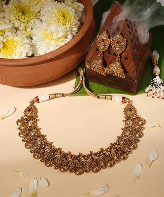 Gold plated red stone temple necklace set 5