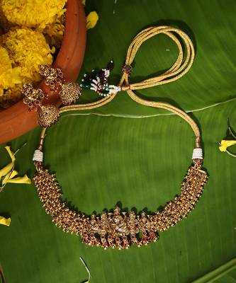 Gold plated red stone temple necklace set 1