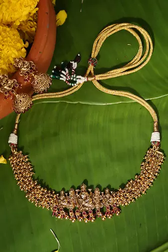 Gold plated red stone temple necklace set