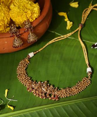 Gold plated red stone temple necklace set 5