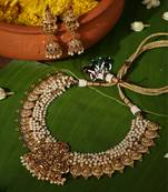Gold plated multicolor temple pearl necklace set