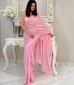 baby pink heavy sequance embroidery work georgette saree with blouse piece