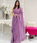 lavender heavy sequance embroidery work georgette saree with blouse piece