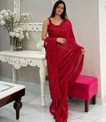 maroon heavy sequance embroidery work georgette saree with blouse piece