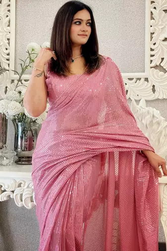 onion heavy sequance embroidery work georgette saree with blouse piece