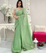 pista heavy sequance embroidery work georgette saree with blouse piece