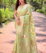 pista weaving meenakari jaal designer organza saree with blouse piece