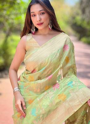 pista weaving meenakari jaal designer organza saree with blouse piece 3