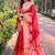red Woven rainbow jari designer organza saree with blouse piece