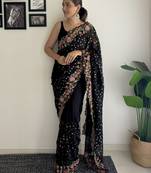 black thread,sequance embroidery work georgette saree with blouse piece