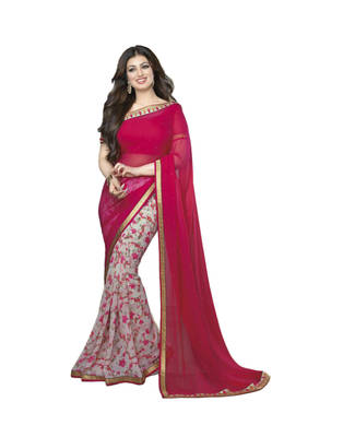 Pink printed Georgette saree with blouse 2