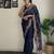 nevy blue thread,sequance embroidery work georgette saree with blouse piece
