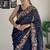 nevy blue thread,sequance embroidery work georgette saree with blouse piece