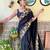 Navy Blue thread,sequance embroidery cut work vichitra silk saree with blouse piece