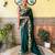 green thread,sequance embroidery cut work vichitra silk saree with blouse piece