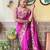 Pink thread,sequance embroidery cut work vichitra silk saree with blouse piece