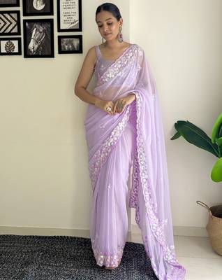 purple c pallu sequance embroidery work georgette saree with blouse piece 4