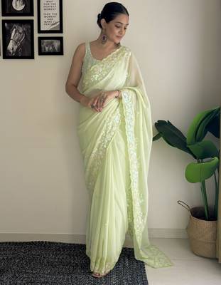 pista c pallu sequance embroidery work georgette saree with blouse piece 1