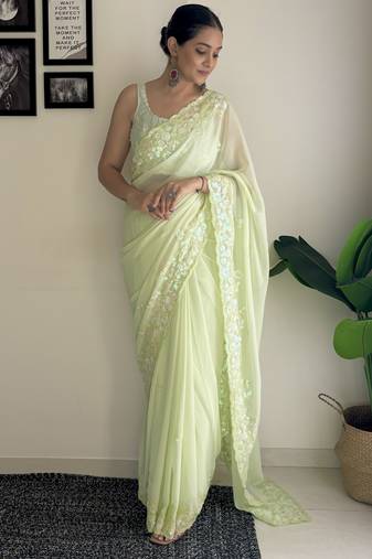 pista c pallu sequance embroidery work georgette saree with blouse piece