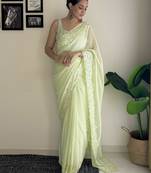pista c pallu sequance embroidery work georgette saree with blouse piece