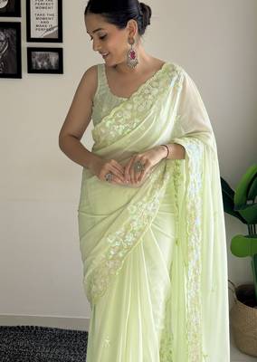 pista c pallu sequance embroidery work georgette saree with blouse piece 2