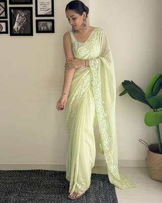 pista c pallu sequance embroidery work georgette saree with blouse piece 4