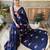 nevy blue thread,sequance embroidery work georgette saree with blouse piece