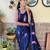 nevy blue thread,sequance embroidery work georgette saree with blouse piece