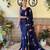nevy blue thread,sequance embroidery work georgette saree with blouse piece