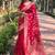 Red Woven jari designer organza saree with blouse piece